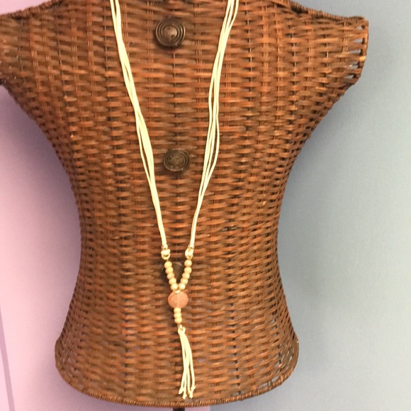 Long Peach Gem Stone Infinity Rope Necklace NWOT - Picture 3 of 8